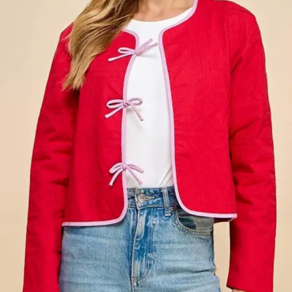 NWT* Quilted Long Sleeve Accented Bow Jacket